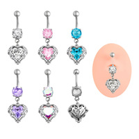 Vente flash - Anneau de nombril en acier inoxydable serti de zircon en forme de cœur, multicolores, bijoux de piercing corporel unisexe, cadeau