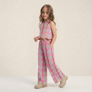 Completo Estivo 2026 Nuovo Arrivo <span class=keywords><strong>per</strong></span> Bambine, Set Senza Maniche Elegante con Canotta e Pantaloni Casual, Completo Due Pezzi - Product Image 1
