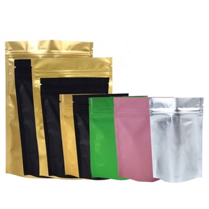 High Quality Resealable Plastic Matte Gold Metallic Zip Lock Mylar Coffee Stand Up Pouch Storage Packaging Herbs Packing Bag
