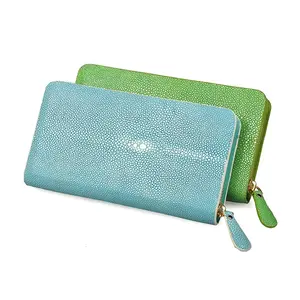 Wholesale top quality women luxury genuine stingray leather skin long wallet with zipper pocket