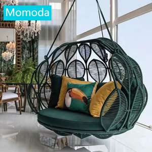 Offre Spéciale tous temps jardin balançoire chaise suspendue chaise rotin extérieur patio feuille forme corde verte meubles balançoire oeuf chaise ensemble - Product Image 1