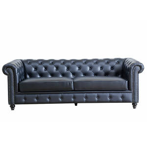 طقم أريكة كلاسيكي فاخر من 3 قطع, طقم أريكة باللون الأزرق بتصميم أمريكي عتيق مكون من 3 قطع ، طقم أريكة من الجلد الطبيعي لغرفة المعيشة - Product Image 3