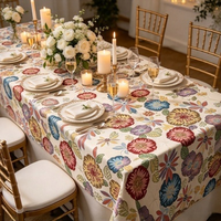 Nappe carrée imperméable personnalisable en polyester jacquard floral vintage, style Monet, tissu décoratif tissé bordeaux