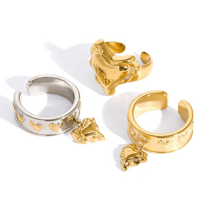 Heart-Shaped Asymmetrical <b>Open</b> <b>Ring</b> Gold Silver Two-Tone Unisex Fashion Jewelry Gift - Product Image 5