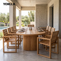 Ensemble de salle à manger extérieur ovale extensible en teck de qualité supérieure, résistant aux intempéries, avec chaise à lattes, pour mobilier de villa et de complexe hôtelier