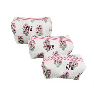 Handmade Cotton Down Zip <b>Makeup</b> Bag Large Capacity Cosmetic Bag Personalized Bridesmaid Favors Travel Toiletry Organizer Pouch - Product Image 1