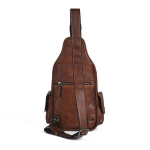 กระเป๋าคาดหน้าอกผู้ชายสไตล์เรโทรหนังแท้ความจุขนาดใหญ่สำหรับใช้ในชีวิตประจำวันสีน้ำตาลสีทึบ - Product Image 4