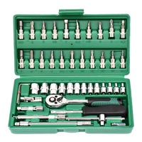 Juego de caja de herramientas de reparación de automóviles de 46 piezas, juego de combinación de Llave de trinquete de rango completo, Material de plástico y acero para taller