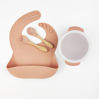 Bol en Silicone avec assiette d'aspiration, pour bébé, avec couvercle bavoir, cuillère en bois, fourchette, tasse, ensemble d'alimentation pour nouveau-né