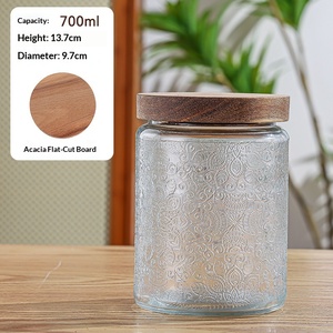 Bocaux en verre côtelé vintage avec couvercle en bois d'acacia, récipients hermétiques pour le thé, le café, les pâtes, les épices, le rangement de cuisine - Product Image 6