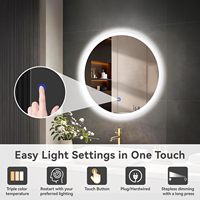 Miroir intelligent de salle de bain moderne en verre avec rétroéclairage LED et éclairage frontal, trois températures de lumière, miroir de vanité mural avec fonction mémoire