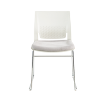 Chaise de bureau et de conférence empilable en plastique avec pieds de traîneau et assise rembourrée en tissu, vente en gros usine
