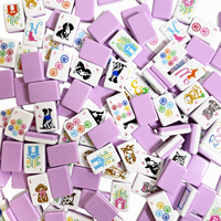 Mahjong américain de luxe en acrylique double couche rose et violet, 1,42 pouce, thème chats et chiens mignons, gravé au laser, imprimé UV, portable