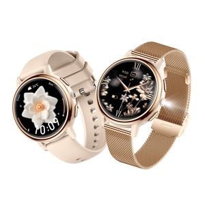 Ladies Waterproof Smartwatch AK88 IP68 Waterproof Round Gold Dial Metal Strap Options BT Call Fitness Tracker LED Flashlight - Product Image 1
