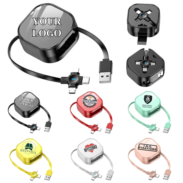 Custom Logo USB Cable with Phone Holder 4 in 1 Micro Multi USB Cable Type-C Custom Phone Charging Power Cable with logo