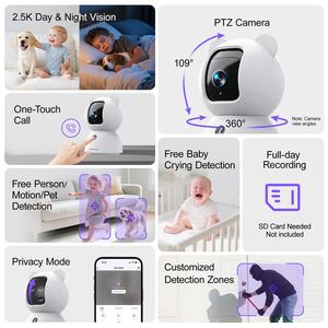 Caméra de sécurité intérieure intelligente avec carte SD 64 Go 360° °   Caméra de surveillance pour personnes âgées/bébés/animaux de compagnie avec vision nocturne couleur, stockage cloud gratuit - Product Image 3