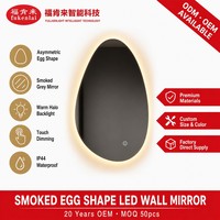 Miroir de salle de bain LED Fullkenlight en forme d'œuf irrégulier avec rétroéclairage, commande tactile, miroir intelligent pour projets hôteliers