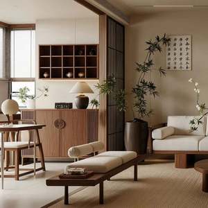 Table à thé de style chinois inspirée du zen personnalisable, armoire de rangement en bois pour salon, ensemble complet de meubles neuf - Product Image 1