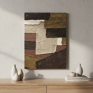 Hand-sculpted 3D Textured Rustic Brown &amp; Cream Abstract Canvas Wall <strong>Art</strong> for Living Room Entryway Natural Home Decoration - Product Image 1