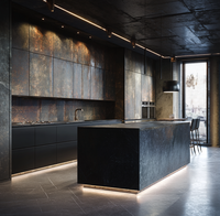 Meubles de cuisine modernes de luxe laqués sur mesure avec îlot de rangement et rangement intégré pour appareils électroménagers, avec options de finition