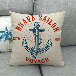 Ancre de bateau de style méditerranéen étoile de mer canapé jeter taie d'oreiller imprimé lin housse de coussin nautique - Product Image 6