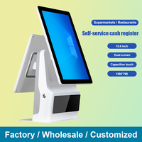 Terminal de libre-service à écran tactile double écran, kiosque tout-en-un de 15,6 pouces, système POS Windows, caisse enregistreuse pour magasin de proximité