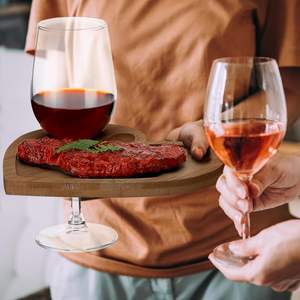 Assiettes apéritif à vin avec porte-verre à vin et boîte cadeaux pour le <span class=keywords><strong>jeu</strong></span> de douche nuptiale prix assiette à cocktail en bois - Product Image 3