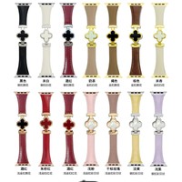 Bracelet en cuir au design créatif pour Apple Watch toutes séries, bracelet de remplacement, trèfle à quatre feuilles, décoration magnétique, bracelet de luxe