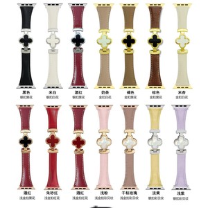 Bracelet en cuir au design créatif pour Apple Watch toutes <span class=keywords><strong>séries</strong></span>, bracelet de remplacement, trèfle à quatre feuilles, décoration magnétique, bracelet de luxe - Product Image 4
