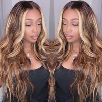 Perruque Lace Frontal Wig 100% naturelle brésilienne ombrée, tissu en vison véritable, cheveux vierges, perruque à reflets