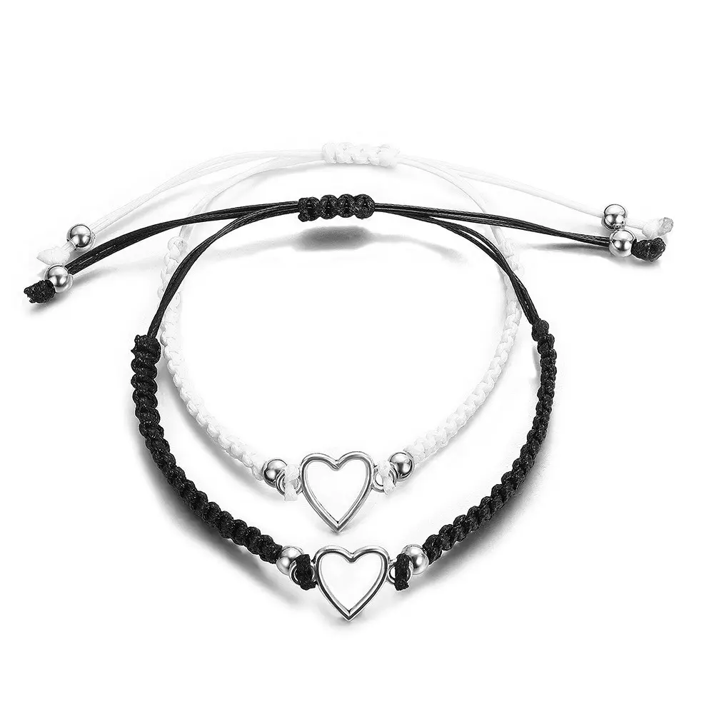 Bracelet bohème tressé à la main avec breloques en forme de cœur, réglable, cadeau de saint-valentin, Bracelet de Couple porte-bonheur