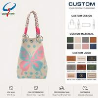 Sac seau tricoté mignon style dessin animé, fait main, avec boucle anneau tressée, sac à poignet grande capacité pour femmes et filles