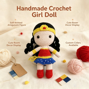 <span class=keywords><strong>Muñeca</strong></span> de Ganchillo Hecha a Mano de la Mujer Maravilla, Juguete de Peluche de Superhéroe, Algodón PP Bordado, Personalizado para Cumpleaños, MOQ Bajo - Product Image 4