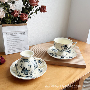 Tazza da tè <span class=keywords><strong>in</strong></span> ceramica e stile retrò blu e fiore con Latte e tazza da tè di mezza età piattino per gli omaggi - Product Image 3