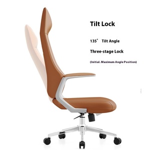 Sedia da Ufficio Direzionale Moderna in Pelle Bovina <span class=keywords><strong>di</strong></span> Lusso Italiana con Telaio in Acciaio Inossidabile e Funzione Reclinabile per <span class=keywords><strong>Studio</strong></span> e Computer - Product Image 4