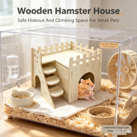 Maisonnette en bois écologique de luxe pour hamsters, avec échelle et plateforme, accessoires de cage pour hamsters syriens