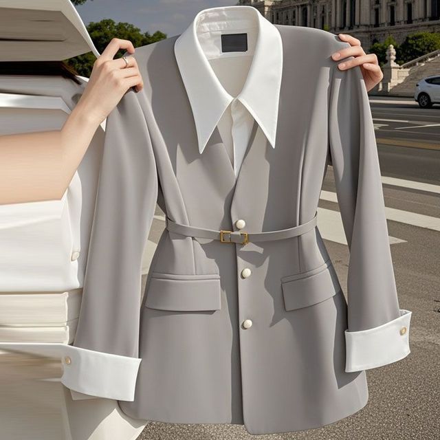 Women's Waist-Defining Solid-Color Faux Two-Piece Blazer Wholesale Custom Apparel Suit Jacket Sehe Fashion