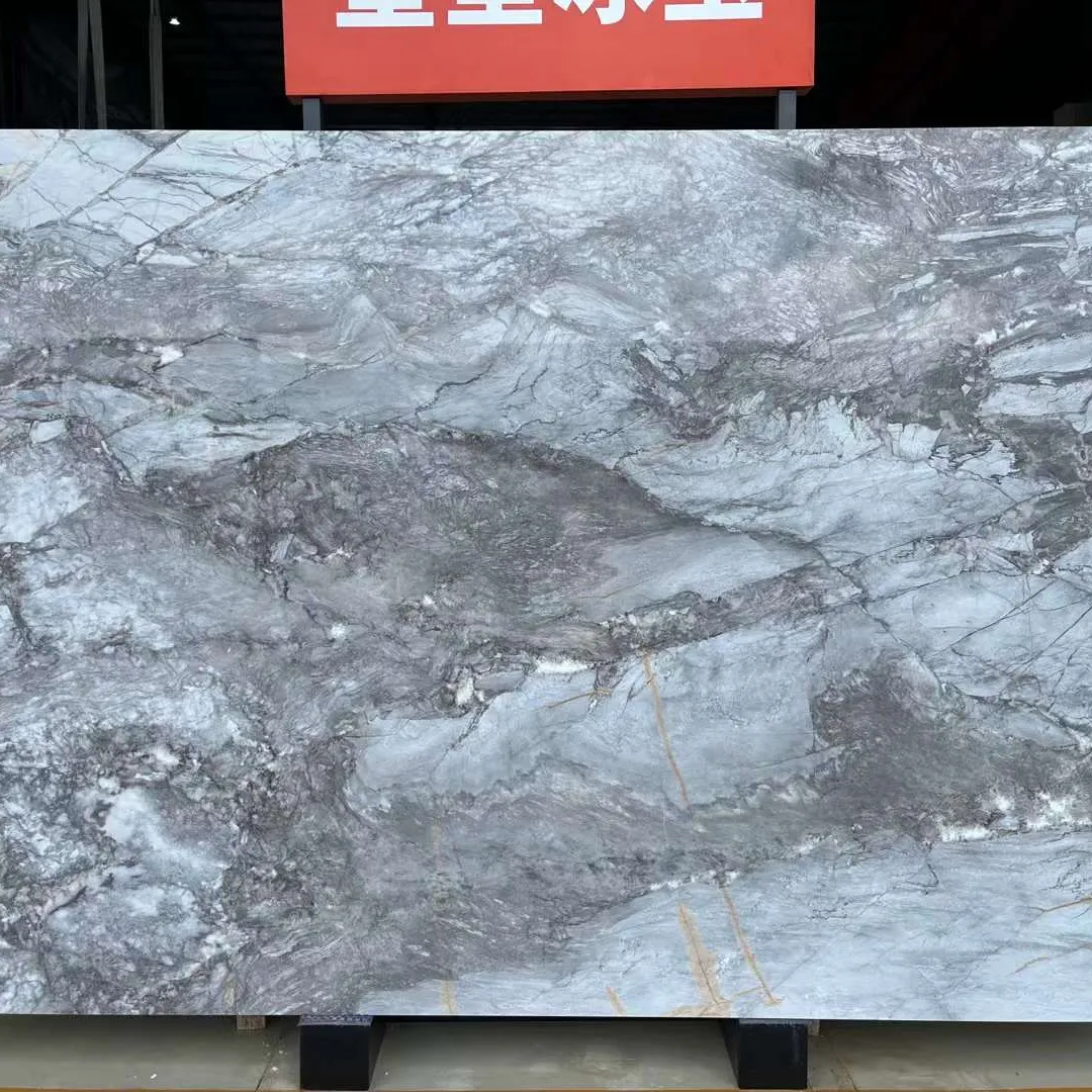 Lempengan Dekorasi Lobi Marmer Abu-abu Batu Giok Es dari Pabrik Marmer Cina untuk Desain Dinding Marmer