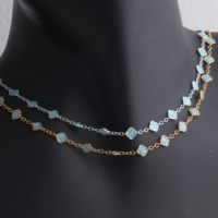 Komponen Perhiasan Permanen Rantai Link Berlapis Emas 14K/Silver S925 Mewah Lebar 4.3mm 1+5 Semanggi Berdaun Empat Berlapis Email Biru Muda