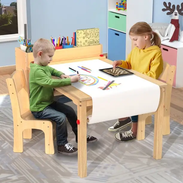 ילדי ילדי רהיטי אמנות שולחן 2 כיסאות עץ ציור שולחן