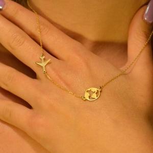 Collana alla moda terra e aereo regalo estivo Wanderlust ispirato al globo di gioielli con collana di aeroplani regalo per viaggiatori - Product Image 2