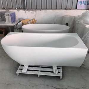 Baignoire autoportante <span class=keywords><strong>d</strong></span>'angle en pierre artificielle blanche mate, surface solide, pour salles de bain de villas - Product Image 4