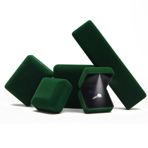 Luxury Velvet Jewelry Box with Light <b>Ring</b> Necklace <b>Storage</b> Case Rectangle Lid Closure Plain Style - Product Image 4