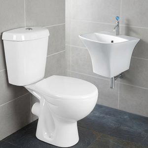 Ensemble de sanitaires de salle de bain en céramique, comprenant une toilette deux pièces et un lavabo mural, fourni par l'usine - Product Image 3