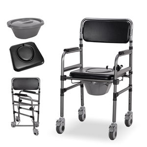 Tecforcare Chaise <span class=keywords><strong>de</strong></span> toilette avec roulettes pour personnes âgées handicapées Chaise <span class=keywords><strong>de</strong></span> douche pliable avec commode - Product Image 1