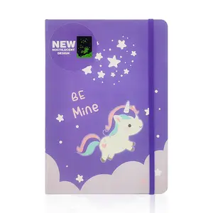 Menyala Dalam Gelap Sekolah Notebook Lucu A5 Notebook Unicorn Diary Hardcover Hadiah Kertas dengan Band Elastis