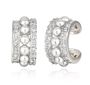 Orecchino a Clip Maimang Personalizzato in <span class=keywords><strong>Argento</strong></span> Sterling <span class=keywords><strong>925</strong></span> Placcato Oro 18K con Perla e Zircone Senza <span class=keywords><strong>Piercing</strong></span> per Donne - Product Image 2
