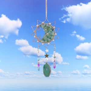 Attrape-soleil en Aventurine Verte Naturelle, Prisme de Cristal en Tranche d'Agate, Ornement Suspendu pour Décoration Murale et de Fenêtre, <span class=keywords><strong>Pierre</strong></span> de Guérison, Cadeau - Product Image 4