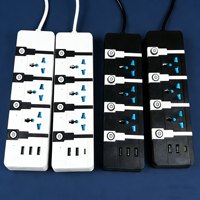 Multiprise industrielle universelle UE/US, 3 prises, USB Type-C, interrupteurs indépendants, câble de 2 m, rallonge portable pour la maison
