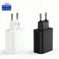 Cargador LED Super Rápido de 33W GaN con Enchufe Europeo, Doble Puerto A+C, Certificado CE, Adaptador PD Portátil para Laptop y Cámara